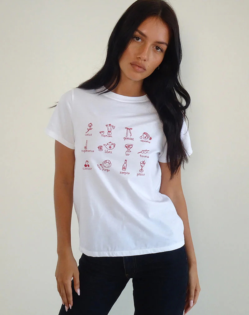 Saki Tee in White with Red Star Signs Print - Image 3