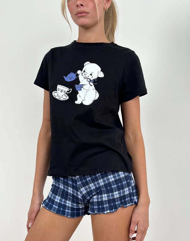Saki Tee in Black With Tea Time Print - Image 2