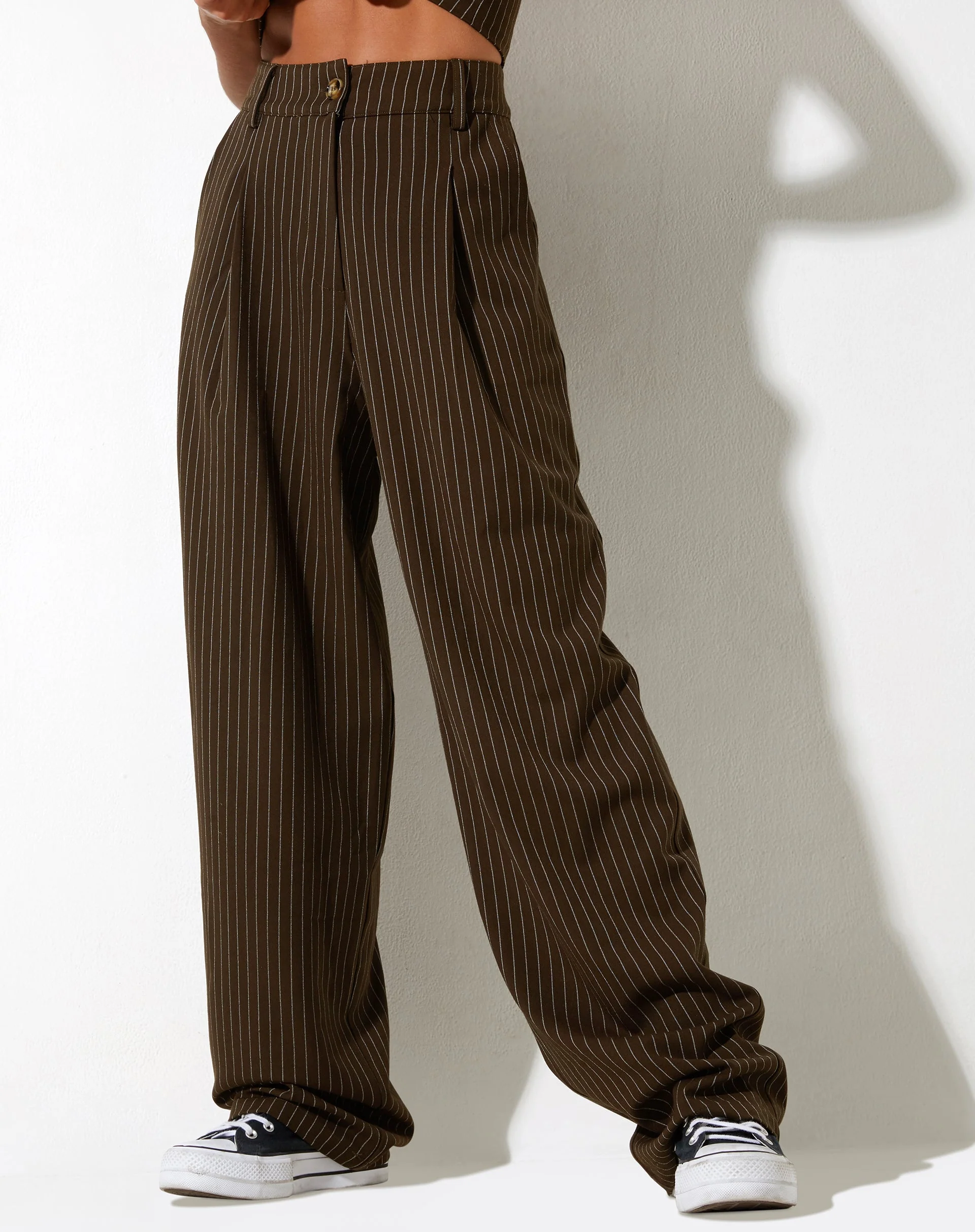 Sakila Trouser in Pinstripe Brown - Image 3