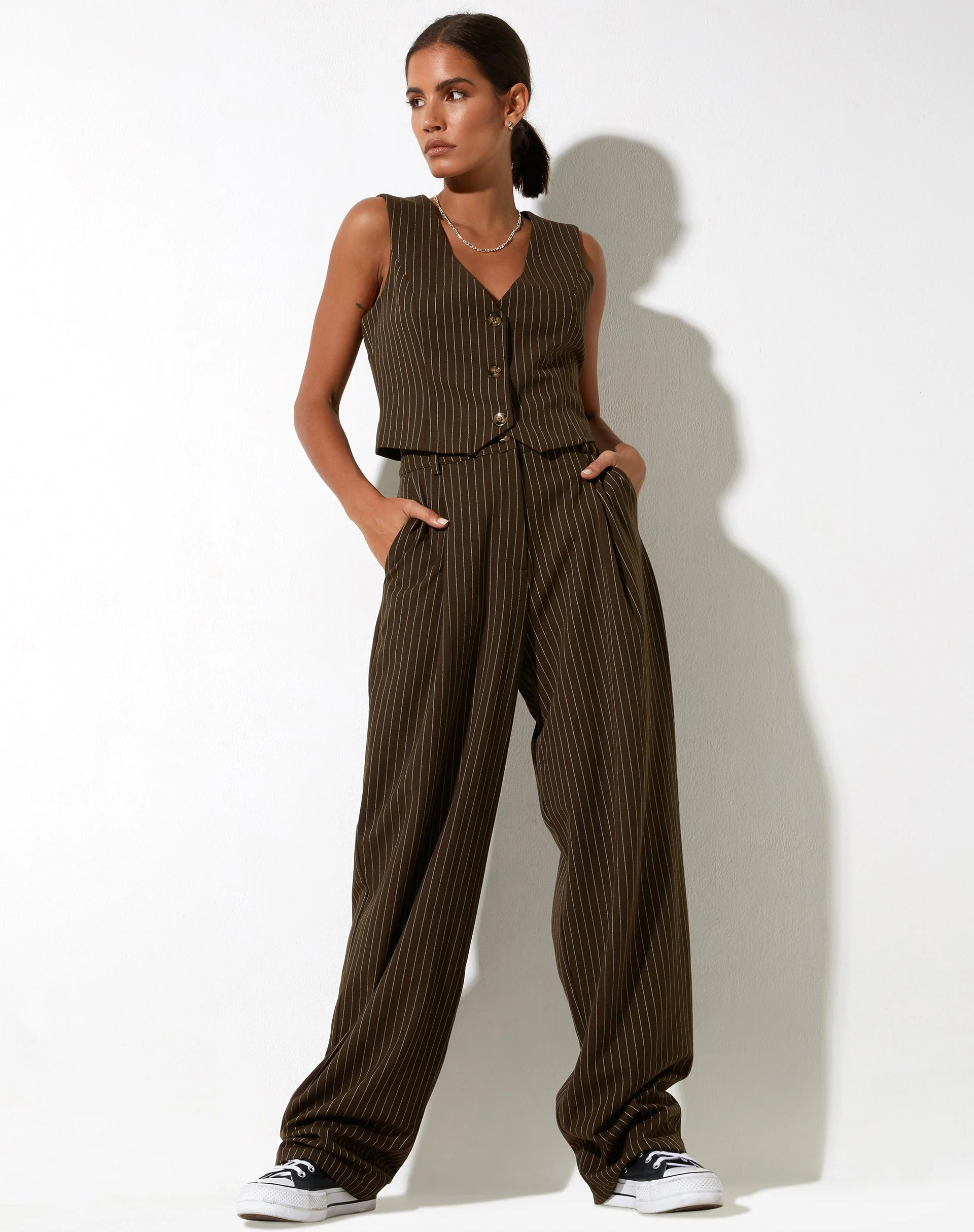 Sakila Trouser in Pinstripe Brown - Image 5