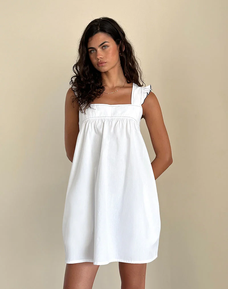 Sanaly Mini Dress in White with Navy Babylock - Image 2