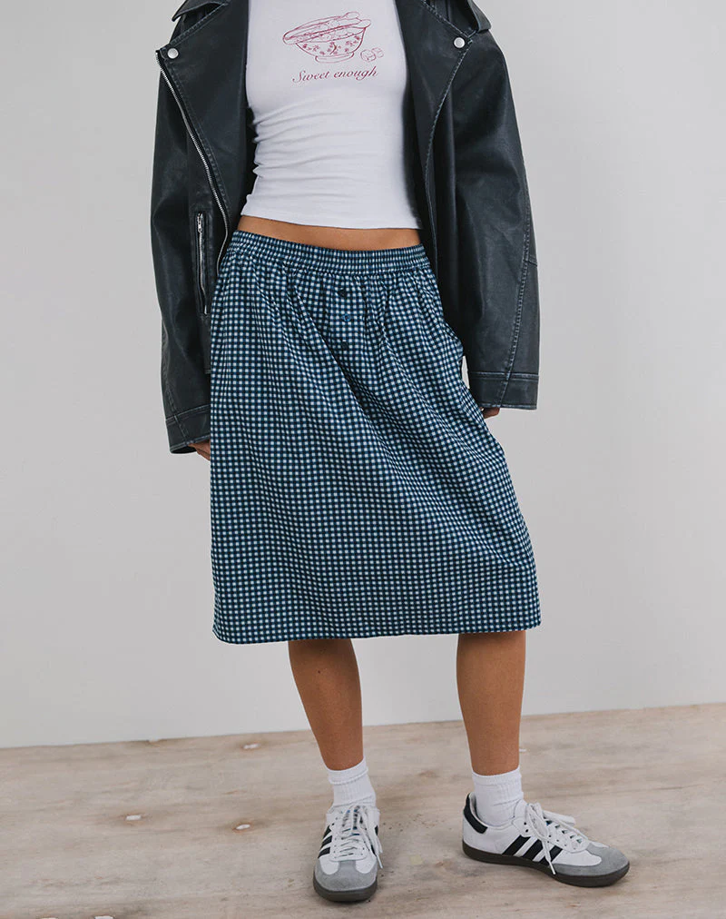 Sanjina Midi Skirt in Mini Dark Blue Gingham - Image 4