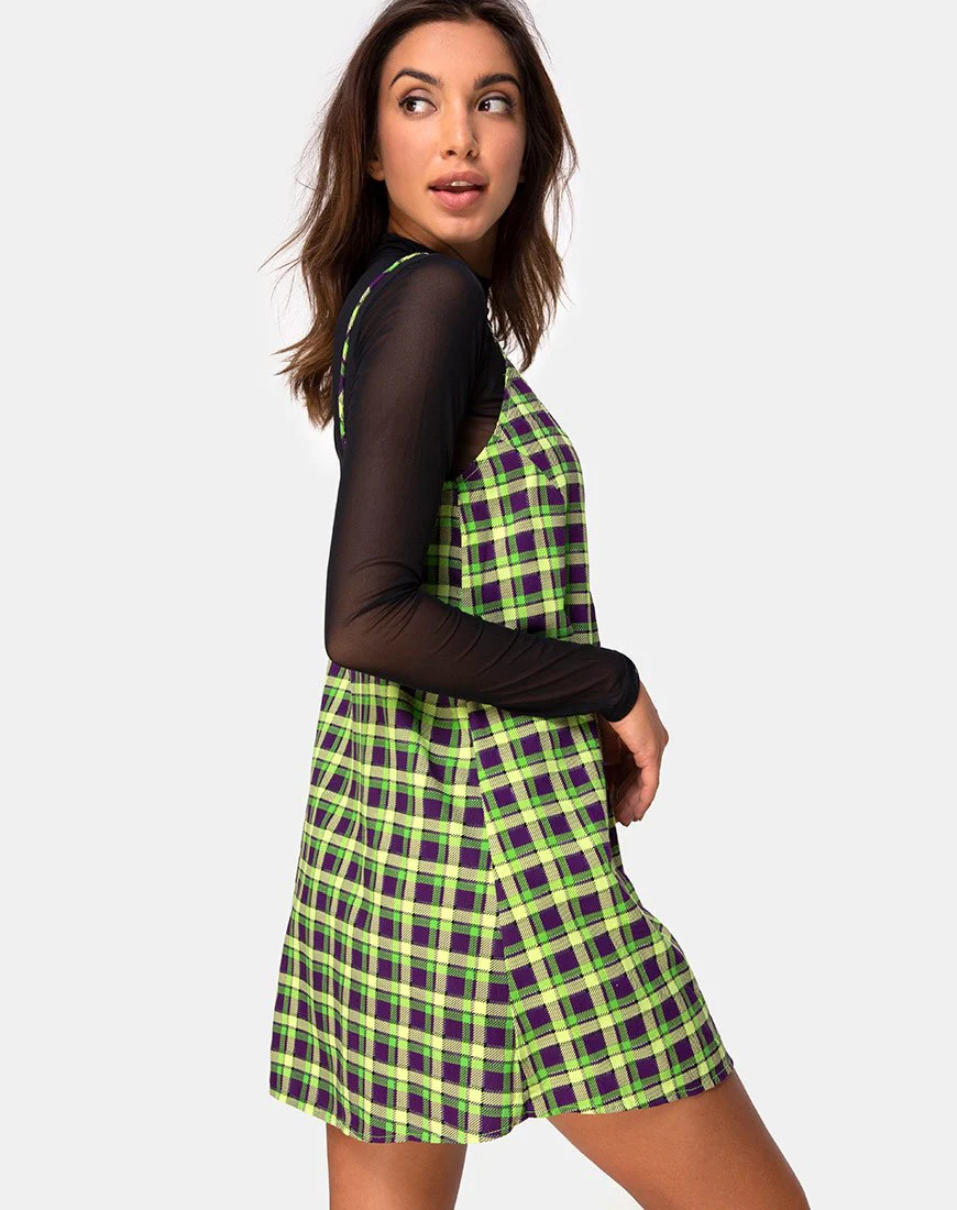 Sanna Slip Dress in Green and Purple Check - Image 2