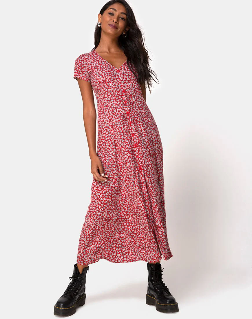 Sanrin Dress in Ditsy Rose Red Silver - Image 3