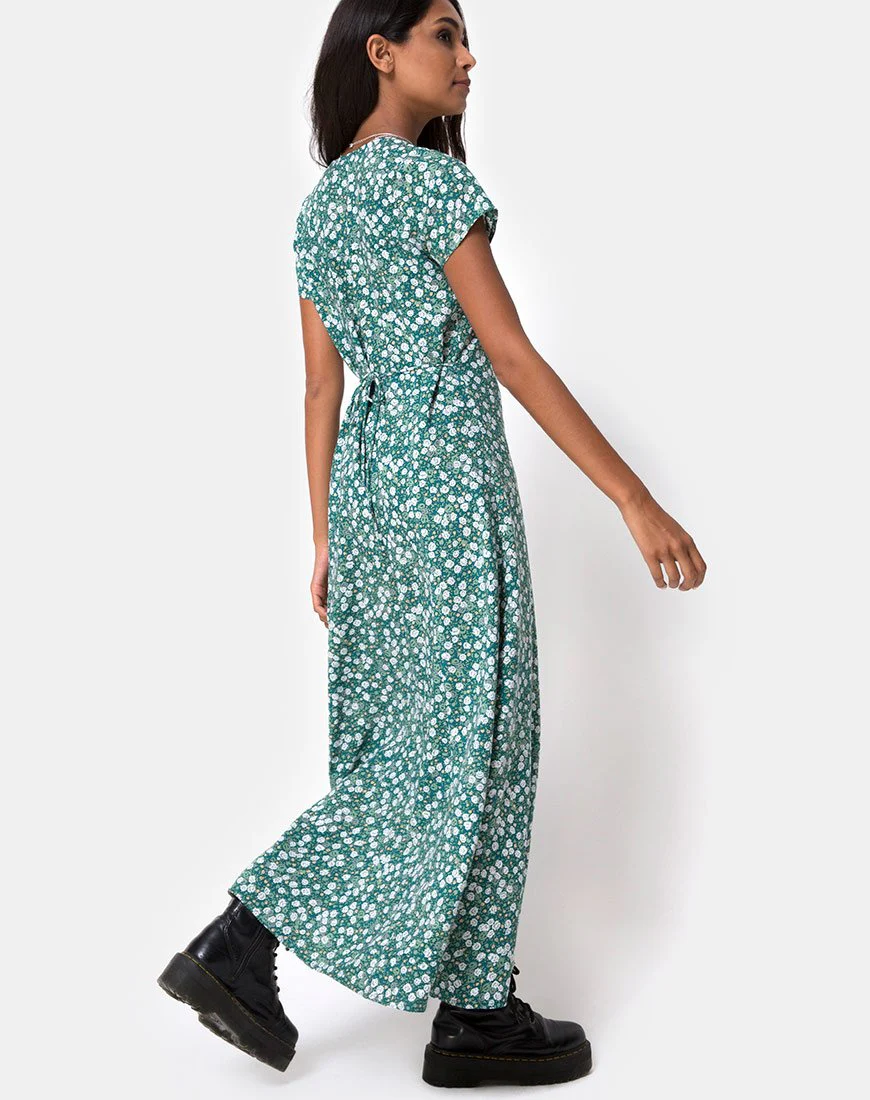 Sanrin Midi Dress in Floral Field Green - Image 4