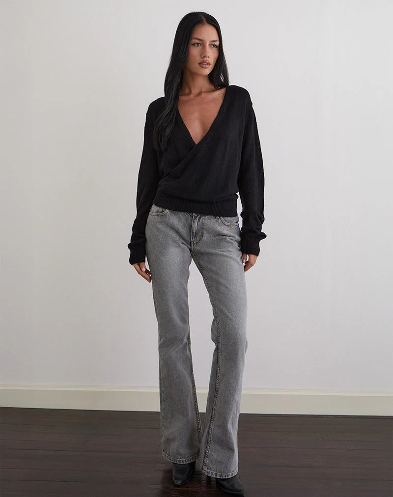 Saroya Plunge Wrap Top in Knit Black - Image 2