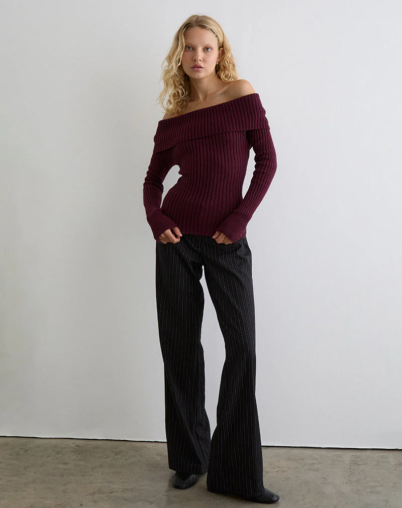 Saskia Bardot Bow Back Top in Dark Cherry - Image 3