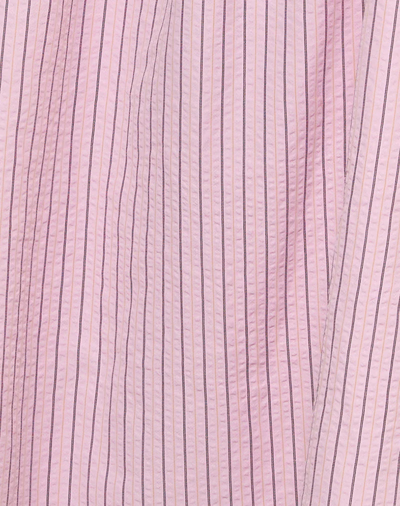 Sasori Smock Mini Dress in Pink Stripe - Image 5