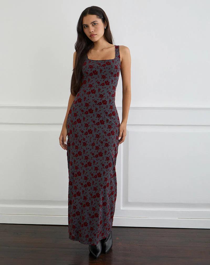 Sayidan Maxi Dress in Garden Floral Blue Grey - Image 3