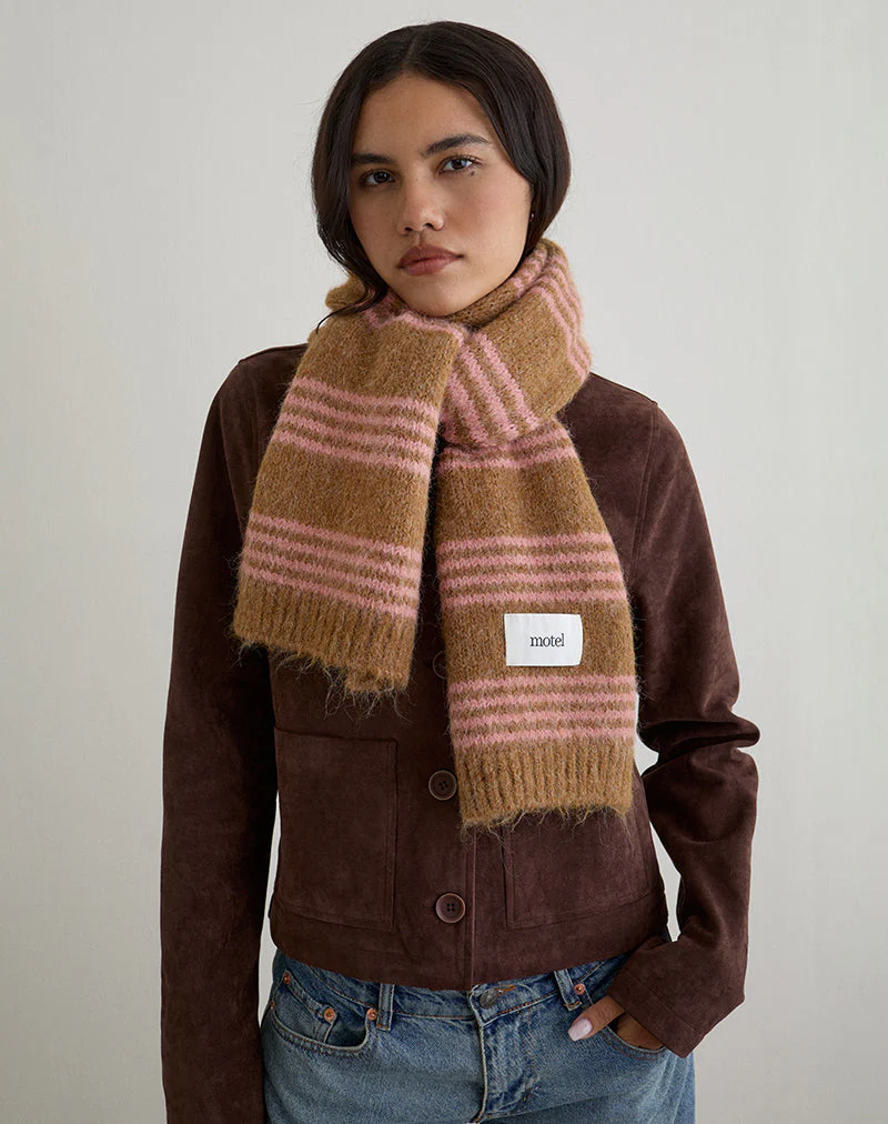 Scarf in Knit Pink Stripe Brushed Wool - Image 6
