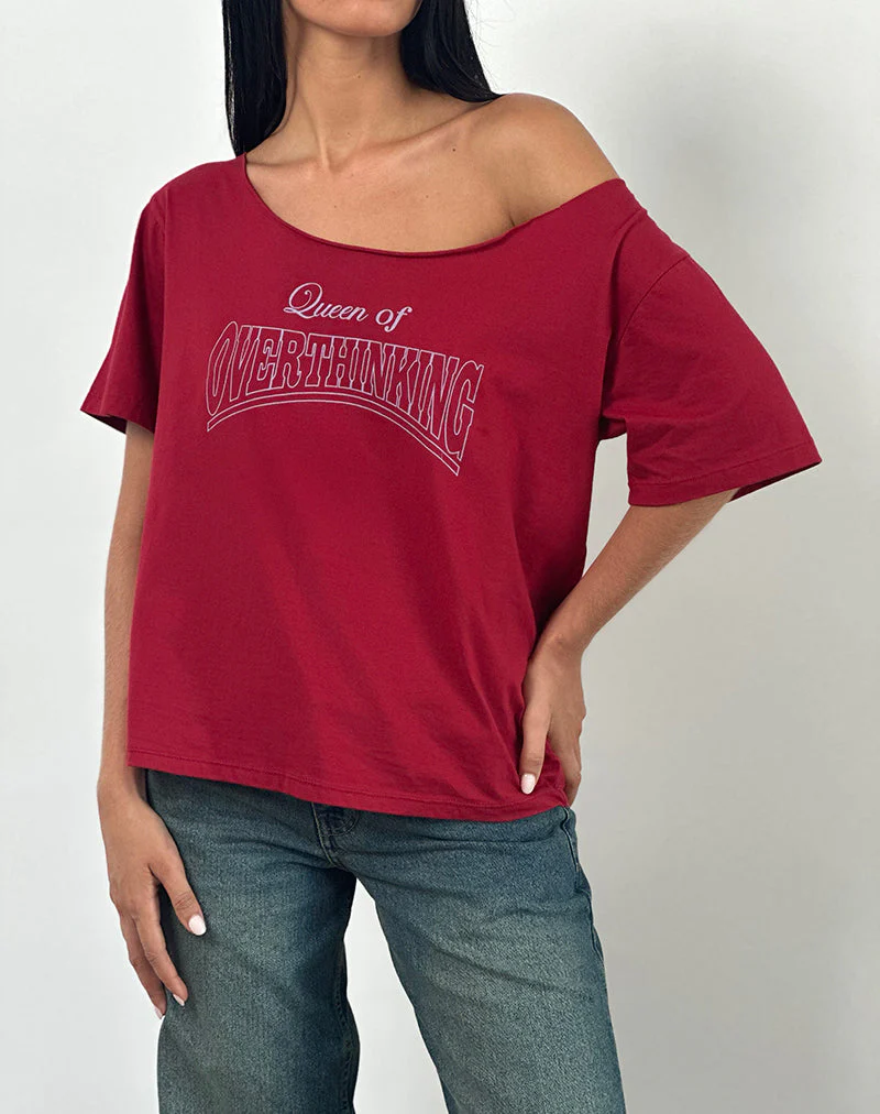 Scottie Slouchy Tee in Adrenaline Red with Overthinking Graphic - Image 2