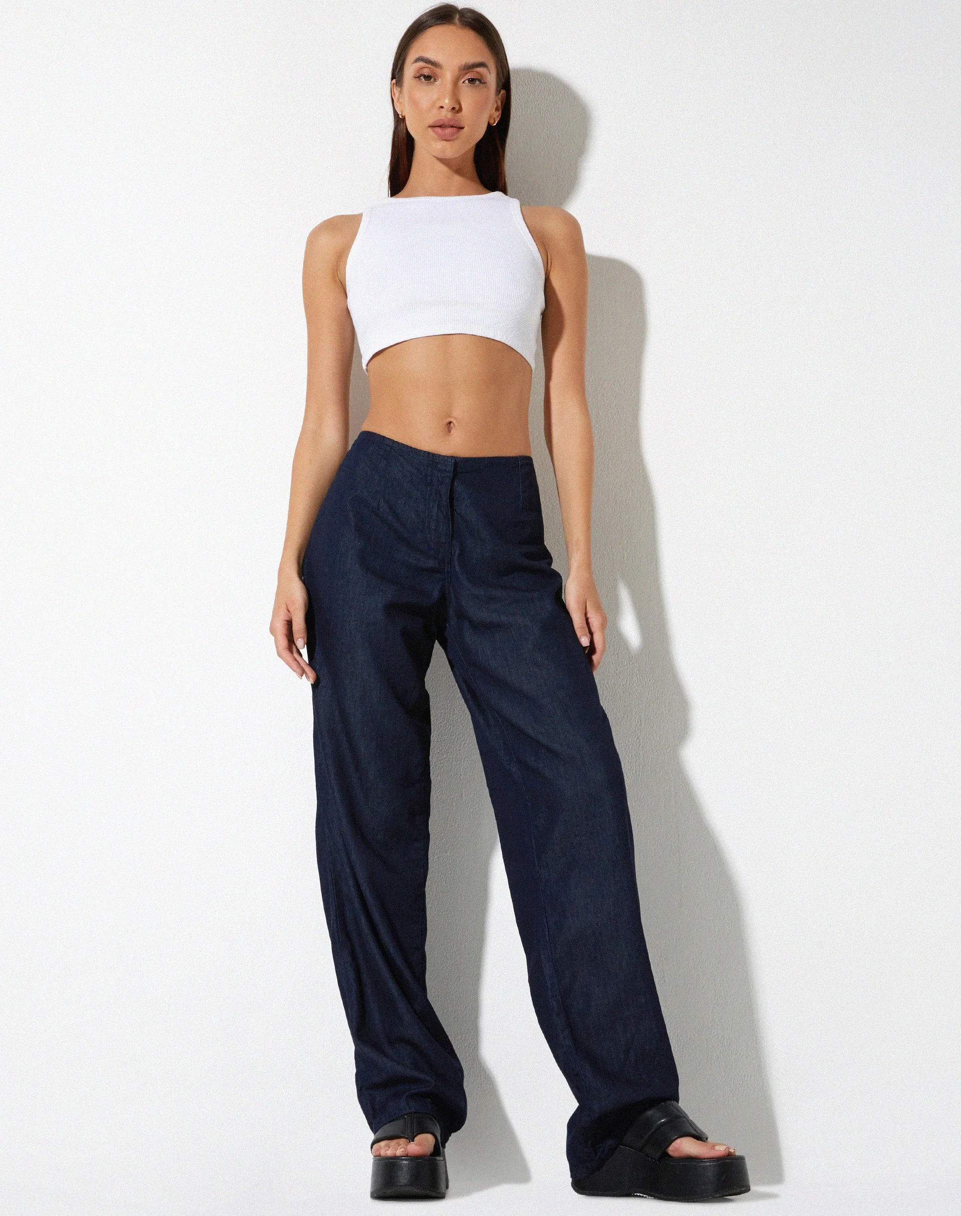 Sedna Wide Leg Trouser in Denim Blue Chambray - Image 3