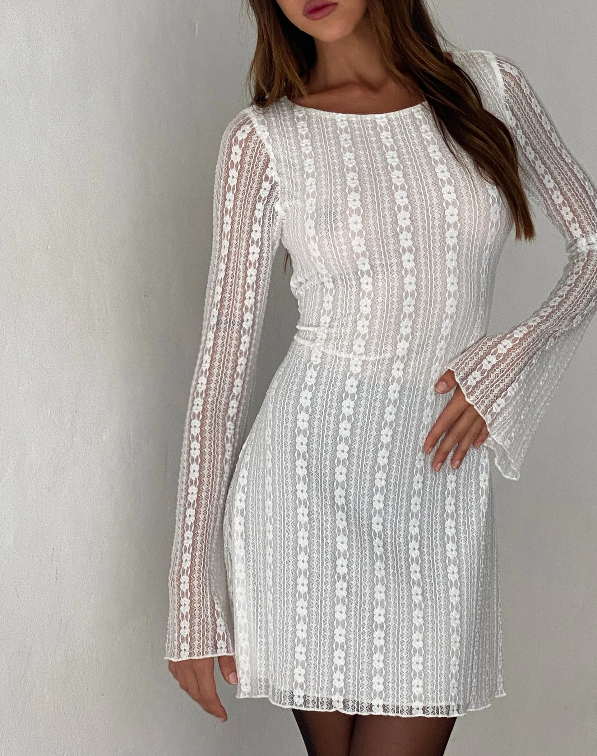 Senna Mini Dress in Lace White - Image 4