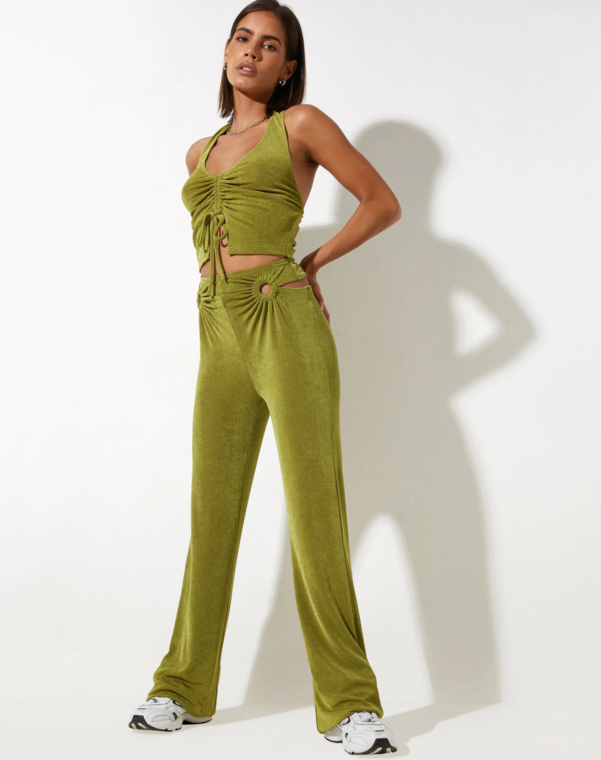 Sesaot Flare Trouser in Crepe Lime - Image 2