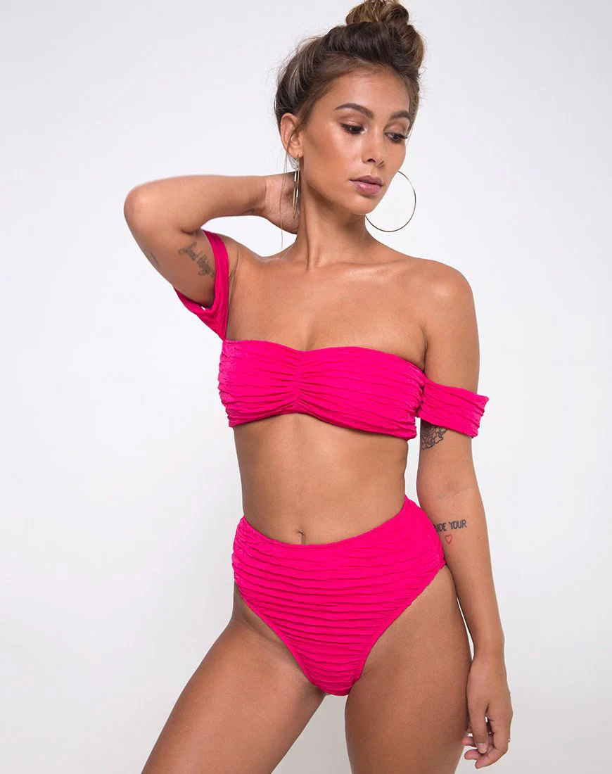 Shaca Bikini Bottom in 80's Crinkle Pink Highlighter - Image 3