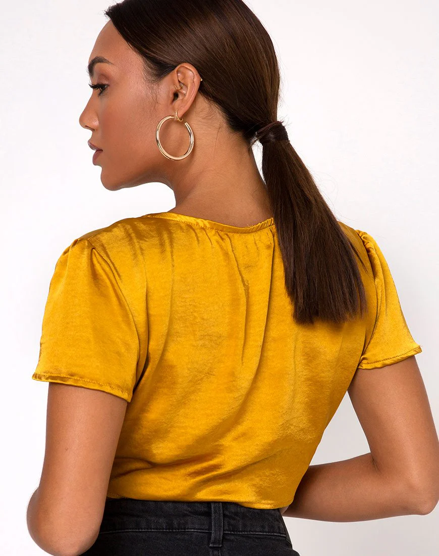 Shaera Crop Top in Satin Turmeric - Image 2