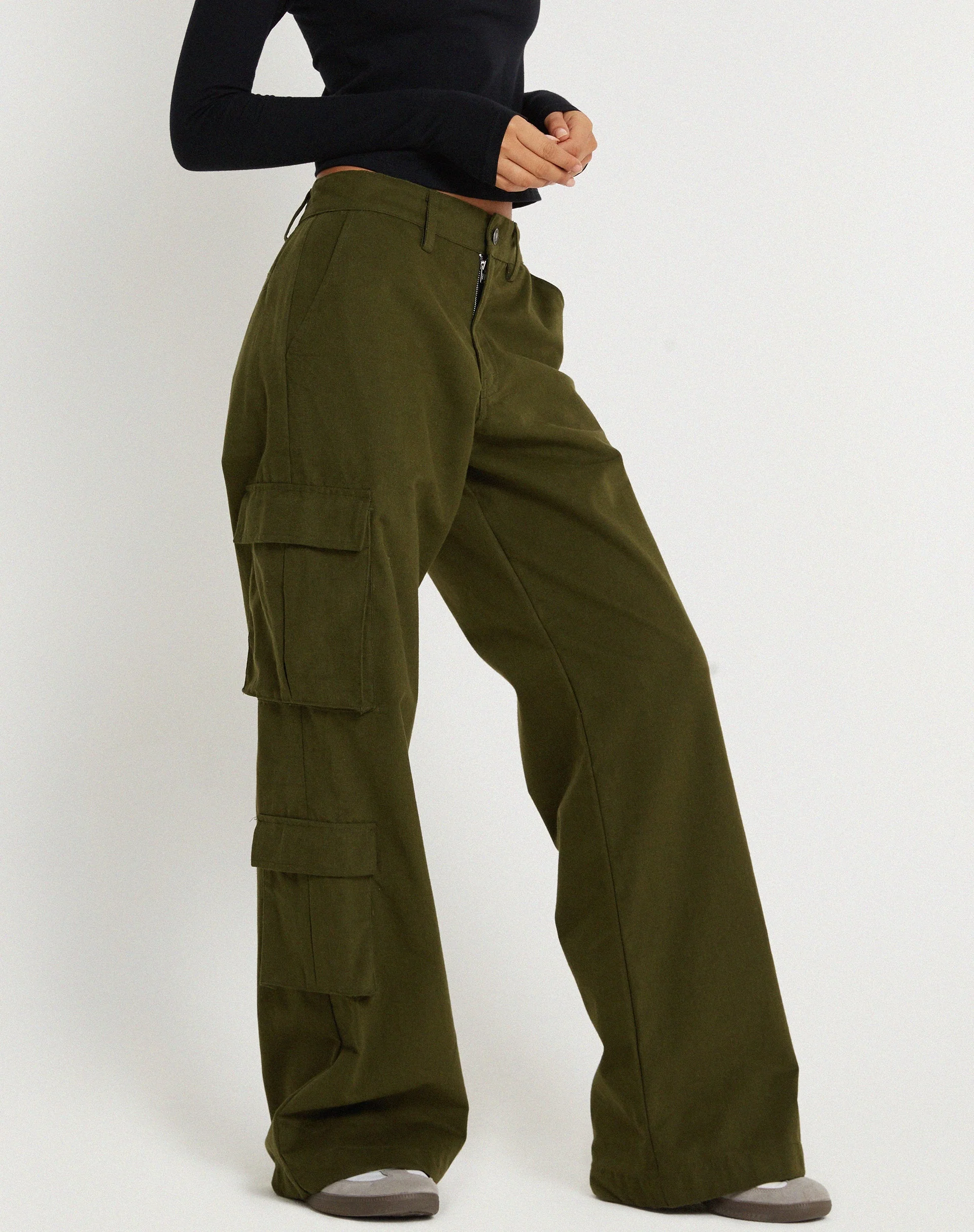 Shan Wide Leg Trouser in Dark Olive - Image 3