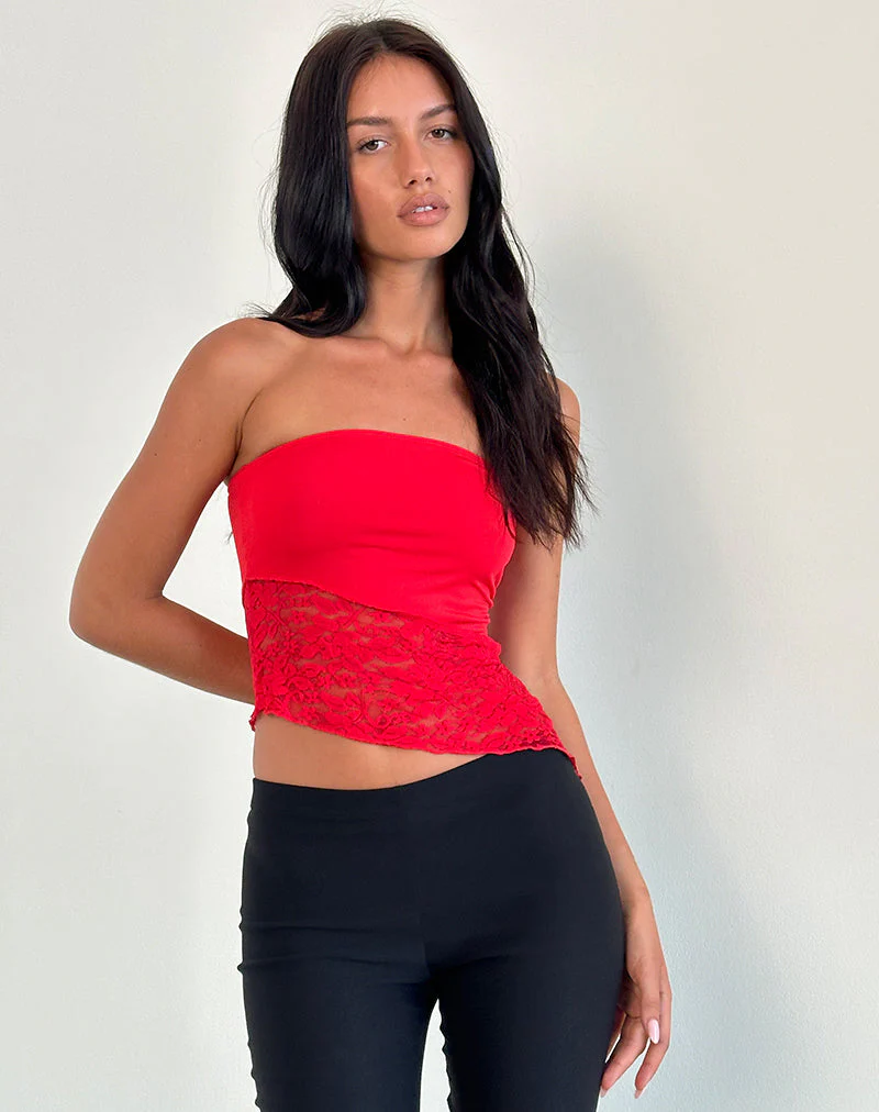 Shanda Lace Tube Top in Red - Image 3
