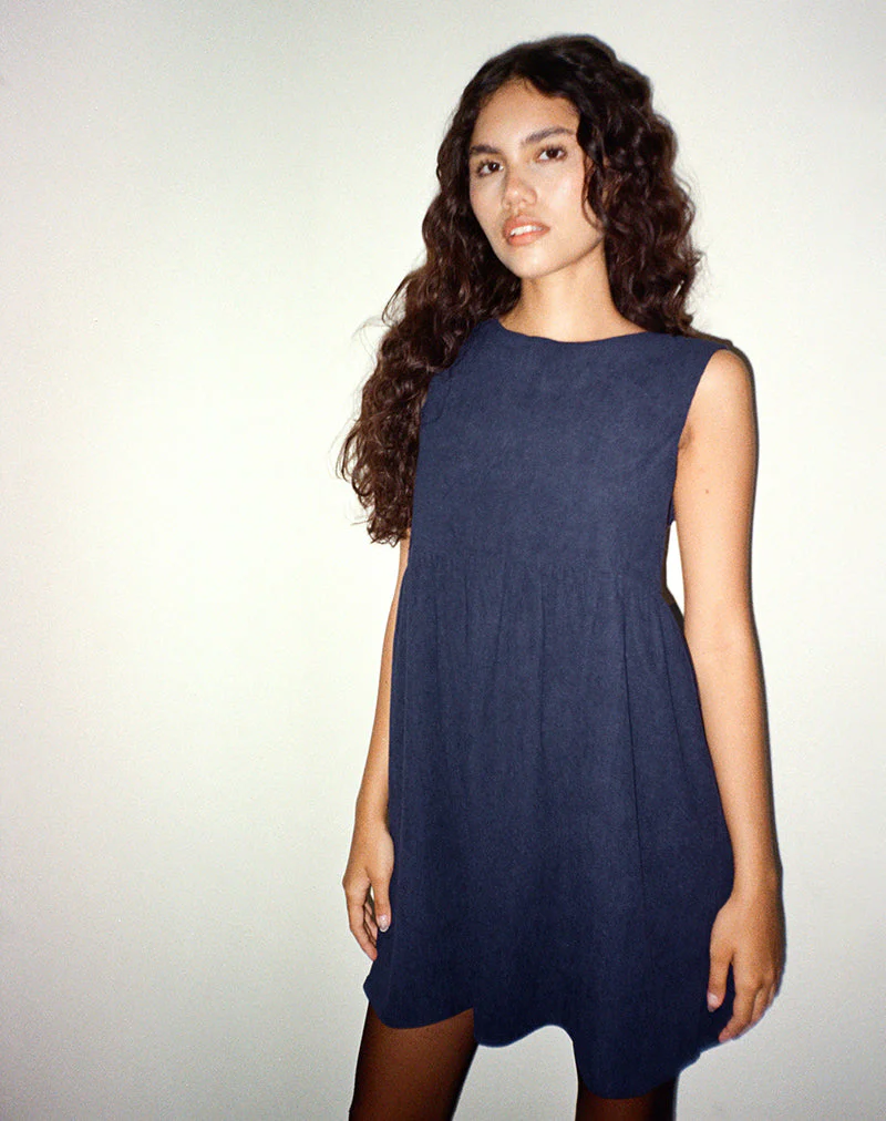 Sheba Mini Dress in Babycord Ink Blue - Image 5