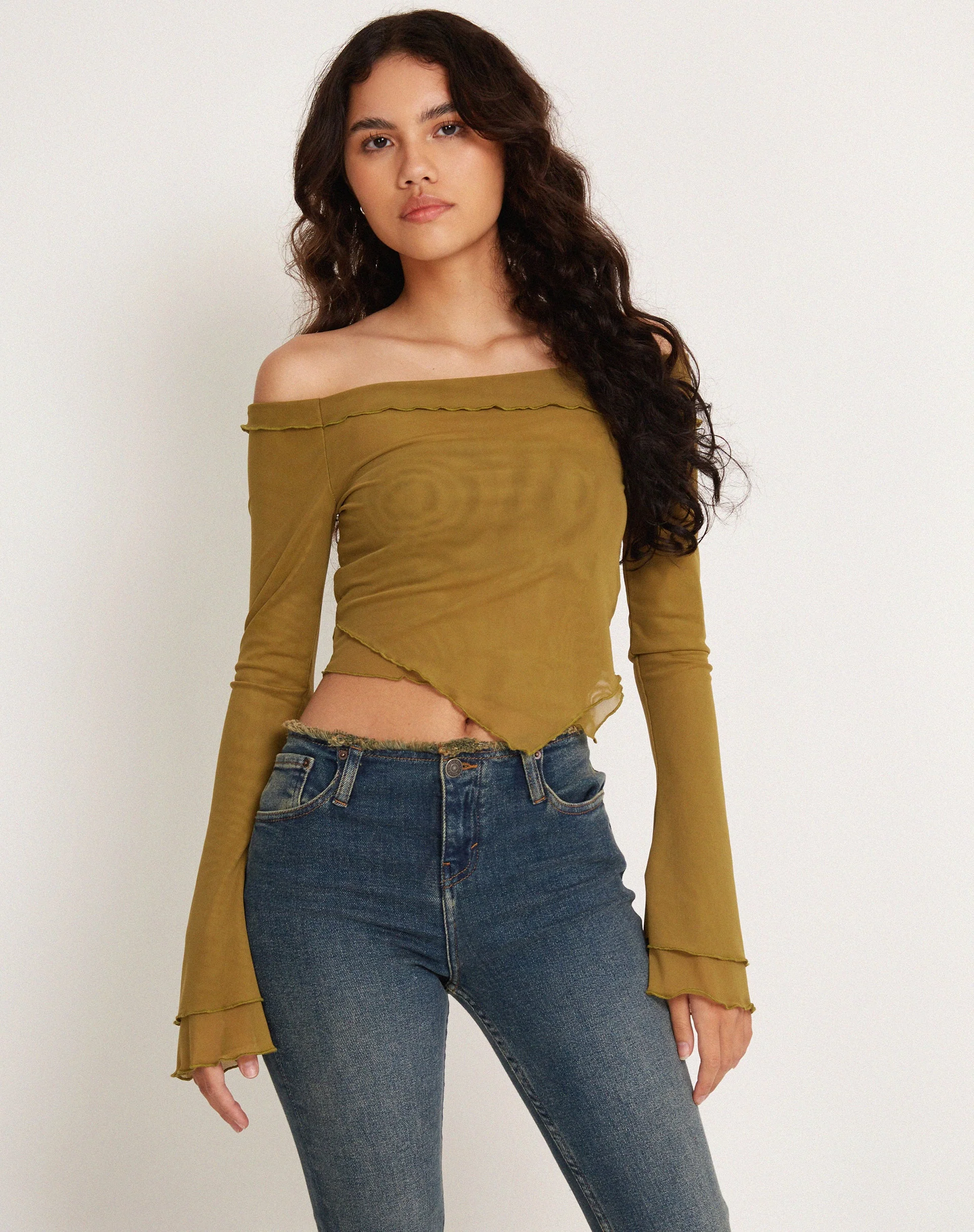 Shenly Bardot Top in Green Moss - Image 2