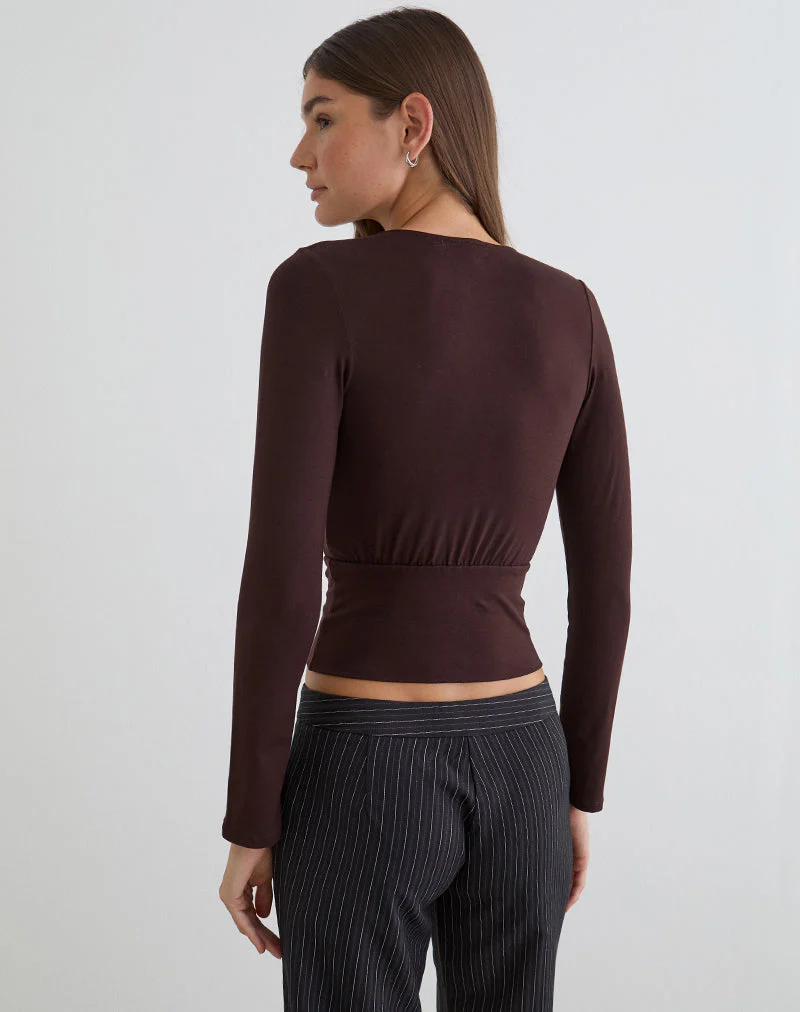 Sheon Long Sleeve Top in Rayon Jersey Bitter Chocolate - Image 5