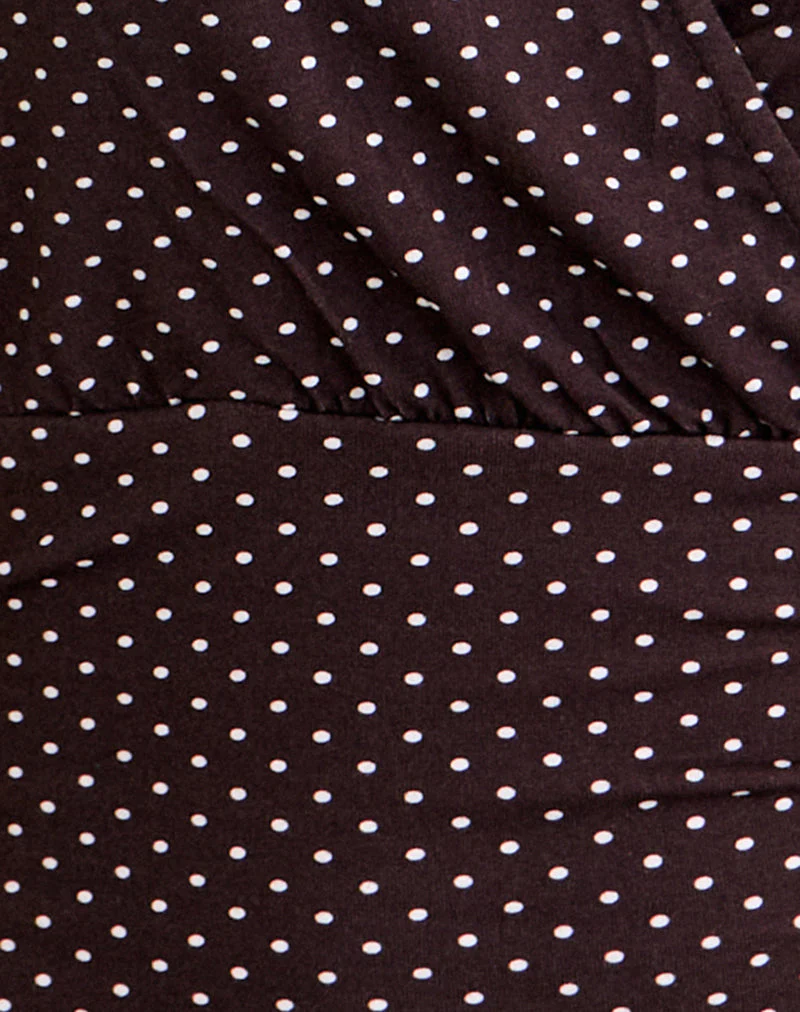 Sheon Long Sleeve Top in Rayon Jersey Brown with Micro Polka Print - Image 6