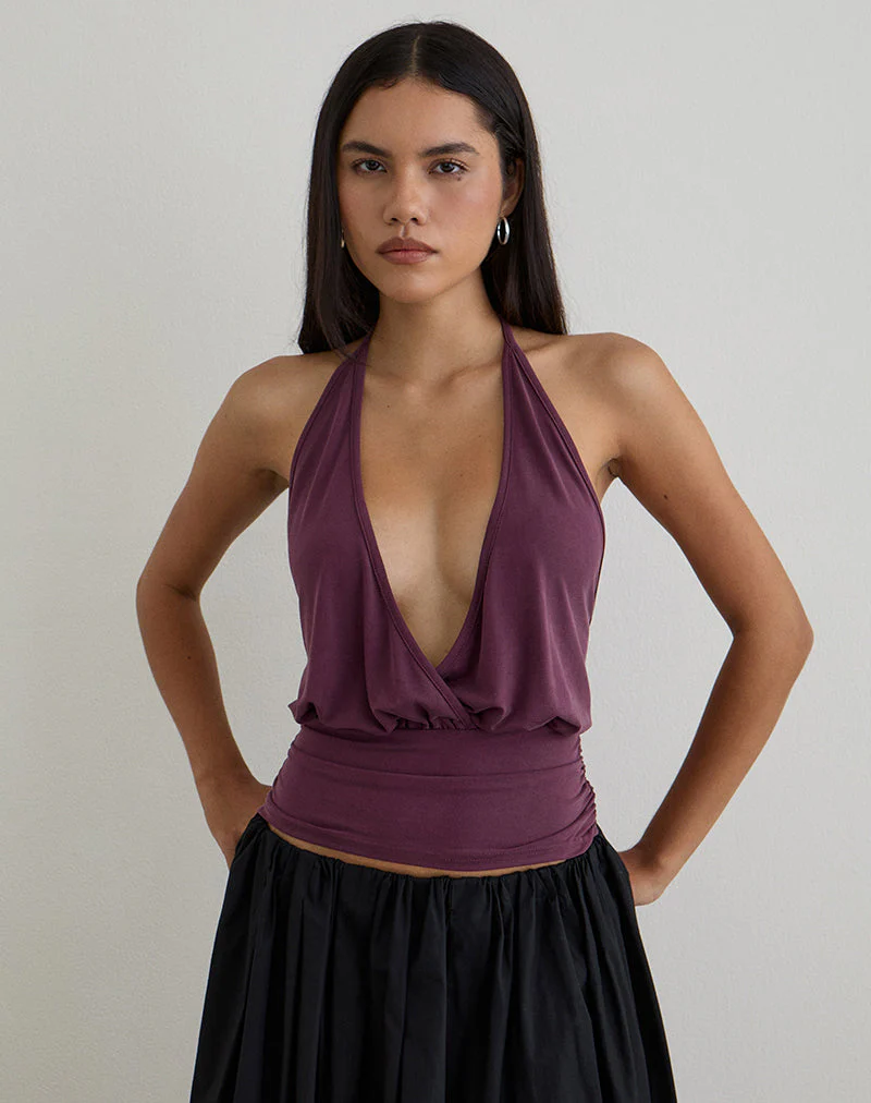 Sherlyn Halter Top in Cupro Deep Purple - Image 3