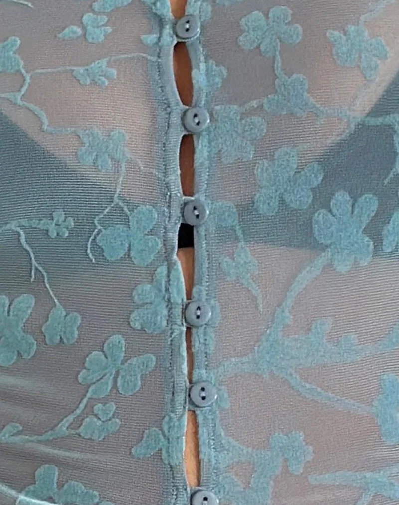 Shia Cardigan in Grunge Floral Blue Grey - Image 6