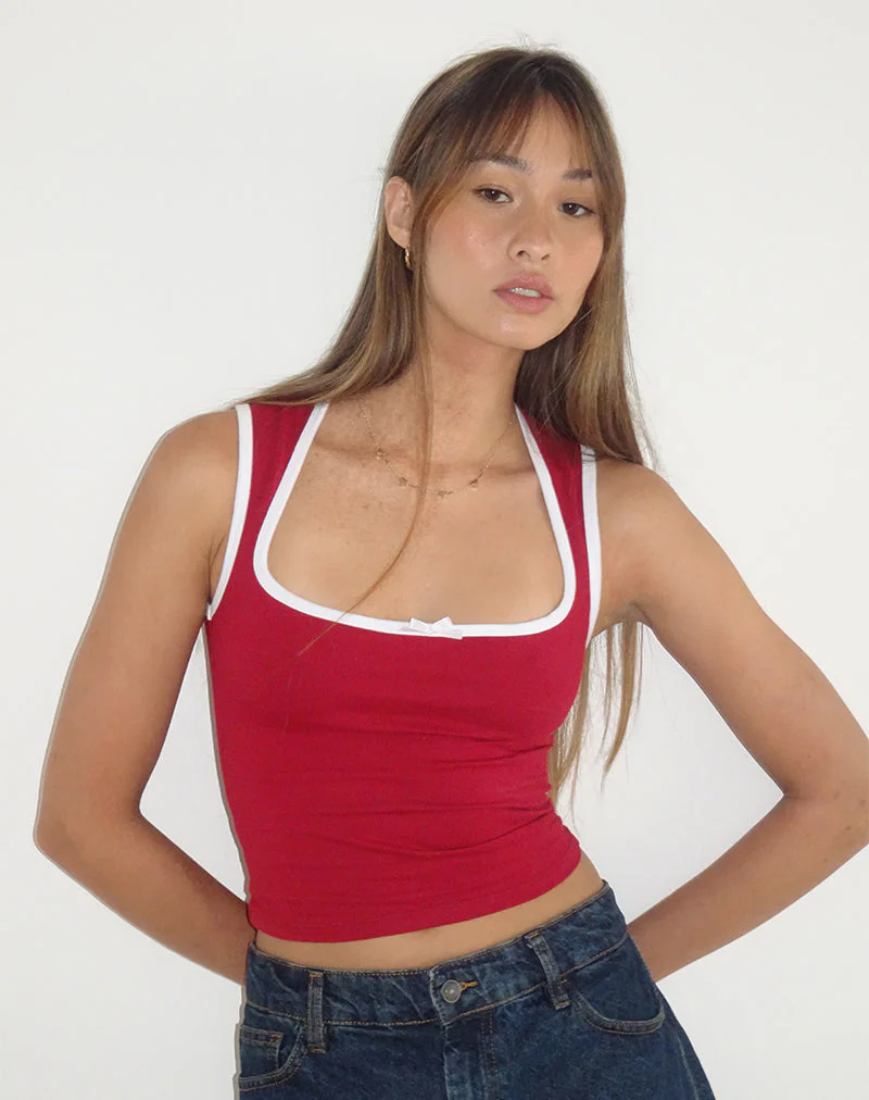 Shinju Top in Adrenaline Red with White Binding - Image 2
