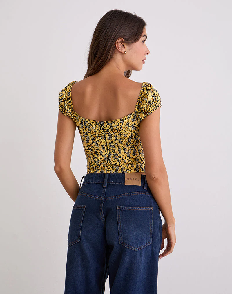 Shizu Cap Sleeve Top in Mini Bloom Yellow - Image 5