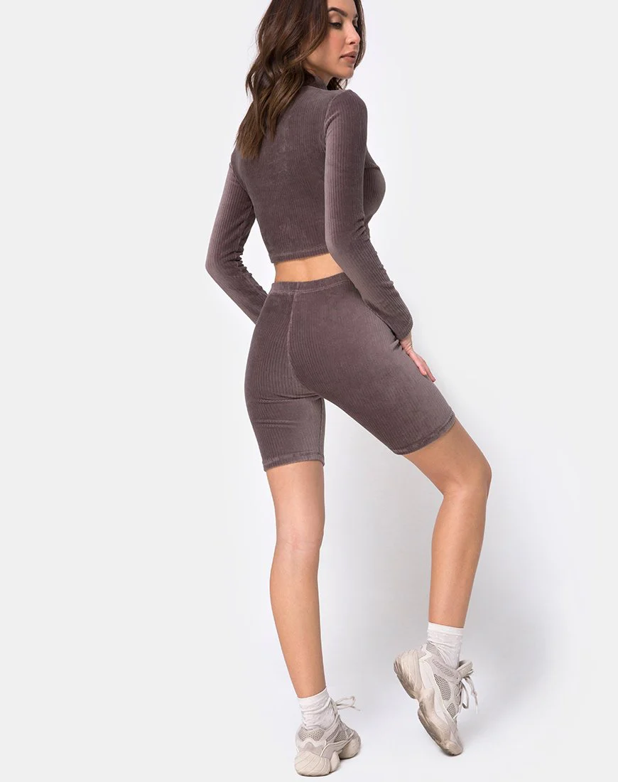 Shureen Crop Top in Mocha Rib Velvet - Image 3
