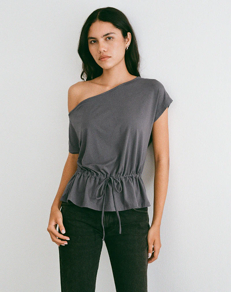 Sika One Shoulder Top in Charcoal Grey with Tie Belt - Image 5