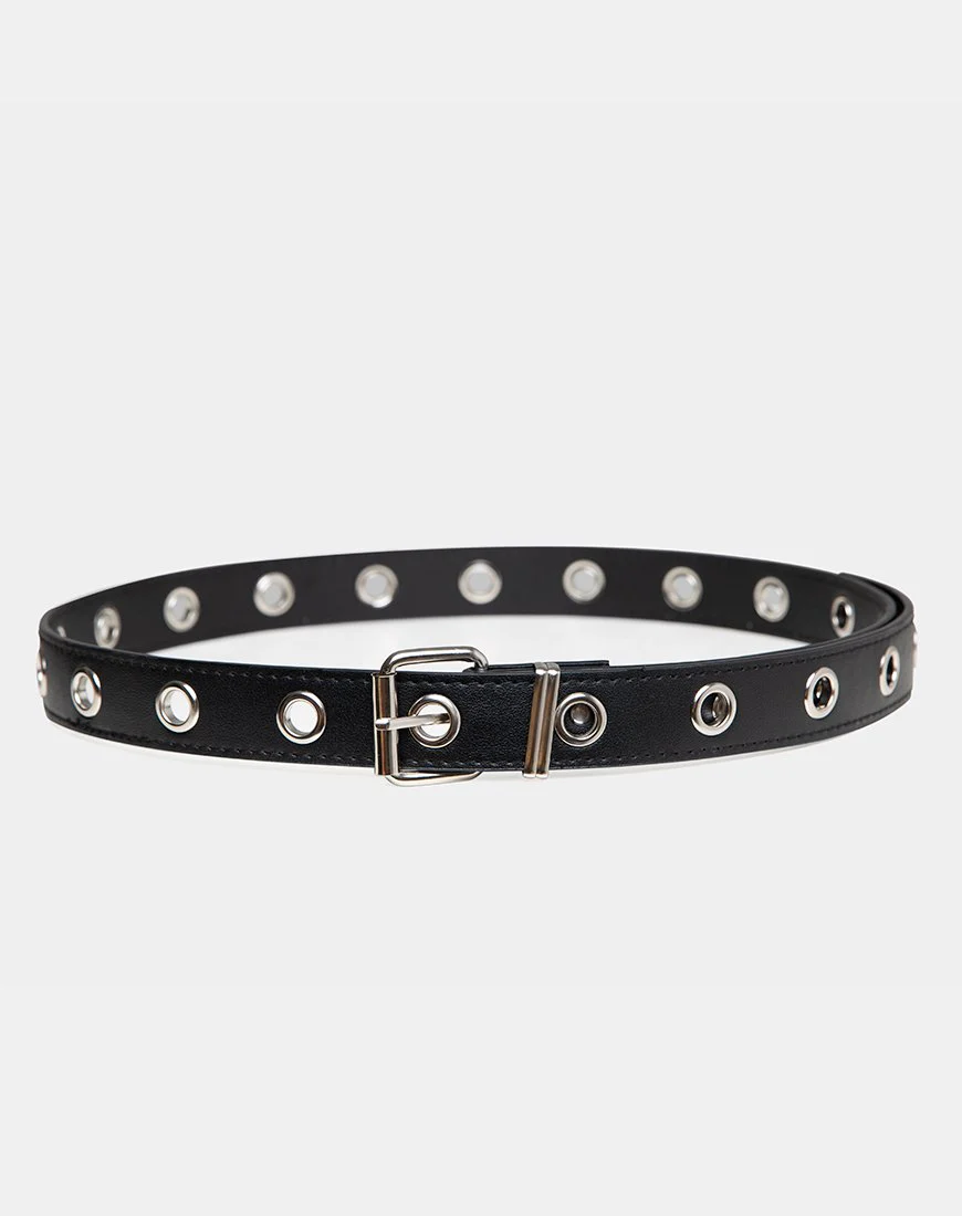 Single Eyelet Grommet Belt in PU Leather Black - Image 5