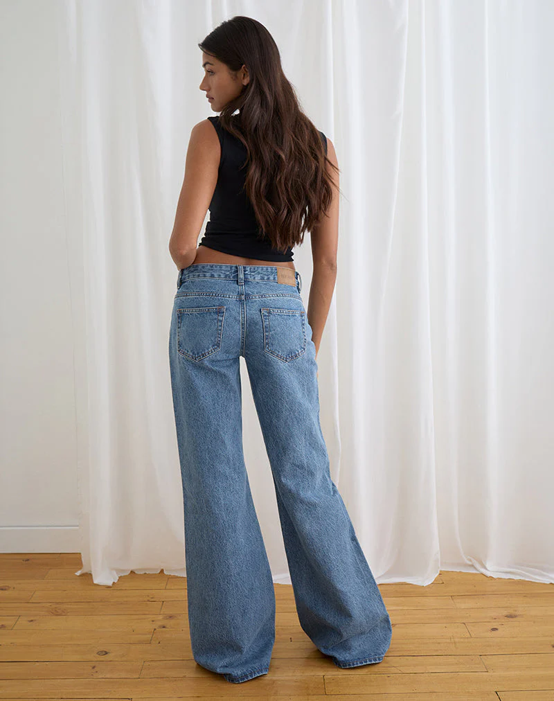 Low Rise Slouchy Flare Jeans in Blue Stone - Image 5