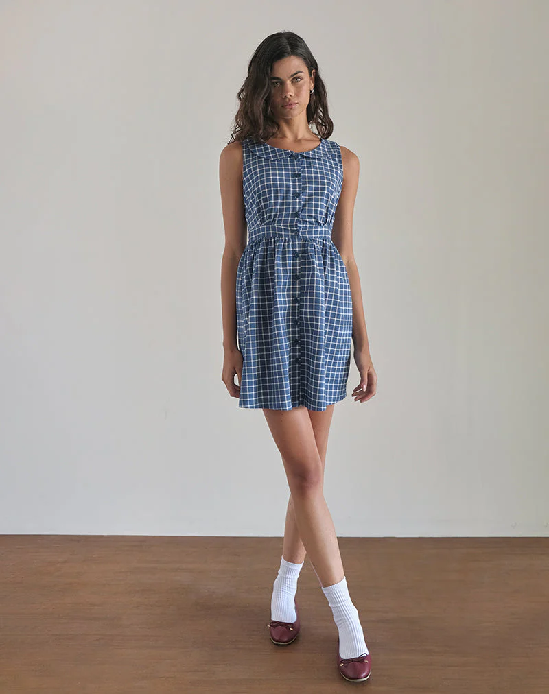 Sokasi Mini Dress in Navy Tartan - Image 3