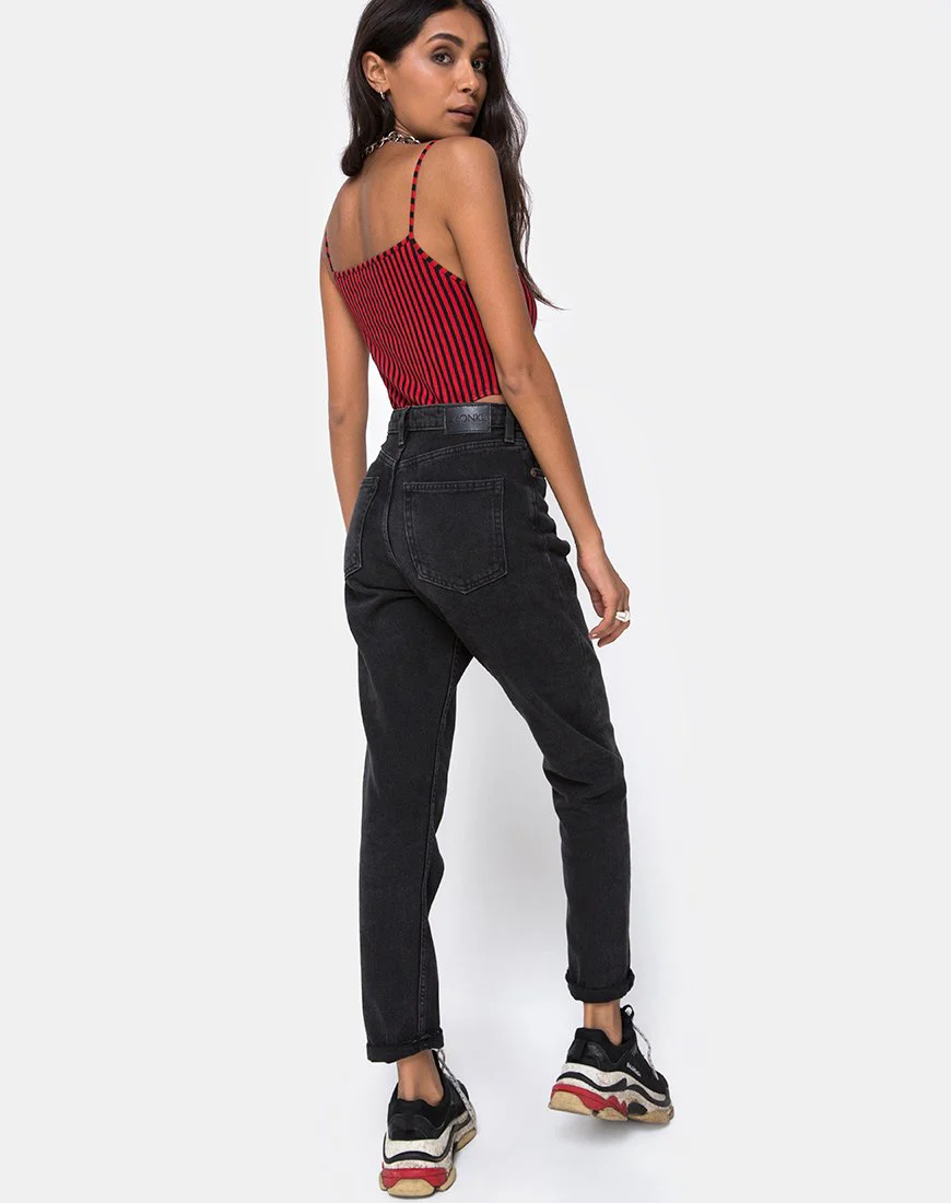 Solemo Bodice in Mini Stripe Red and Black - Image 4