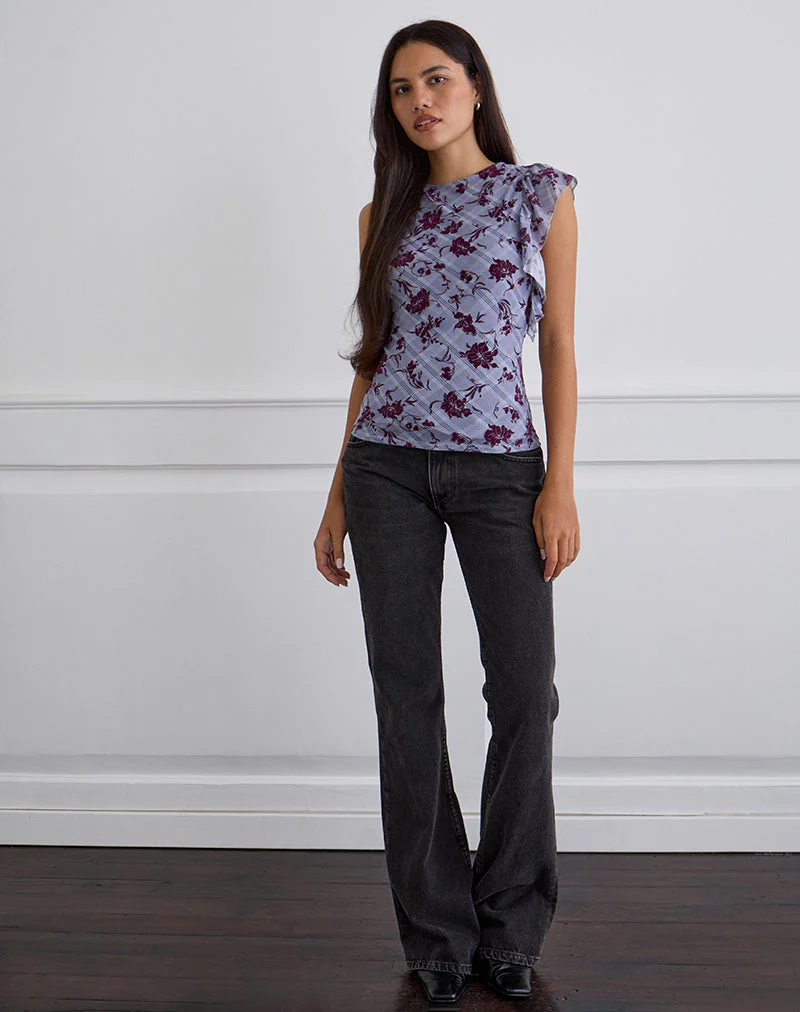 Soyan Asymmetrical Top in Lotus Flock Check Lavender - Image 3