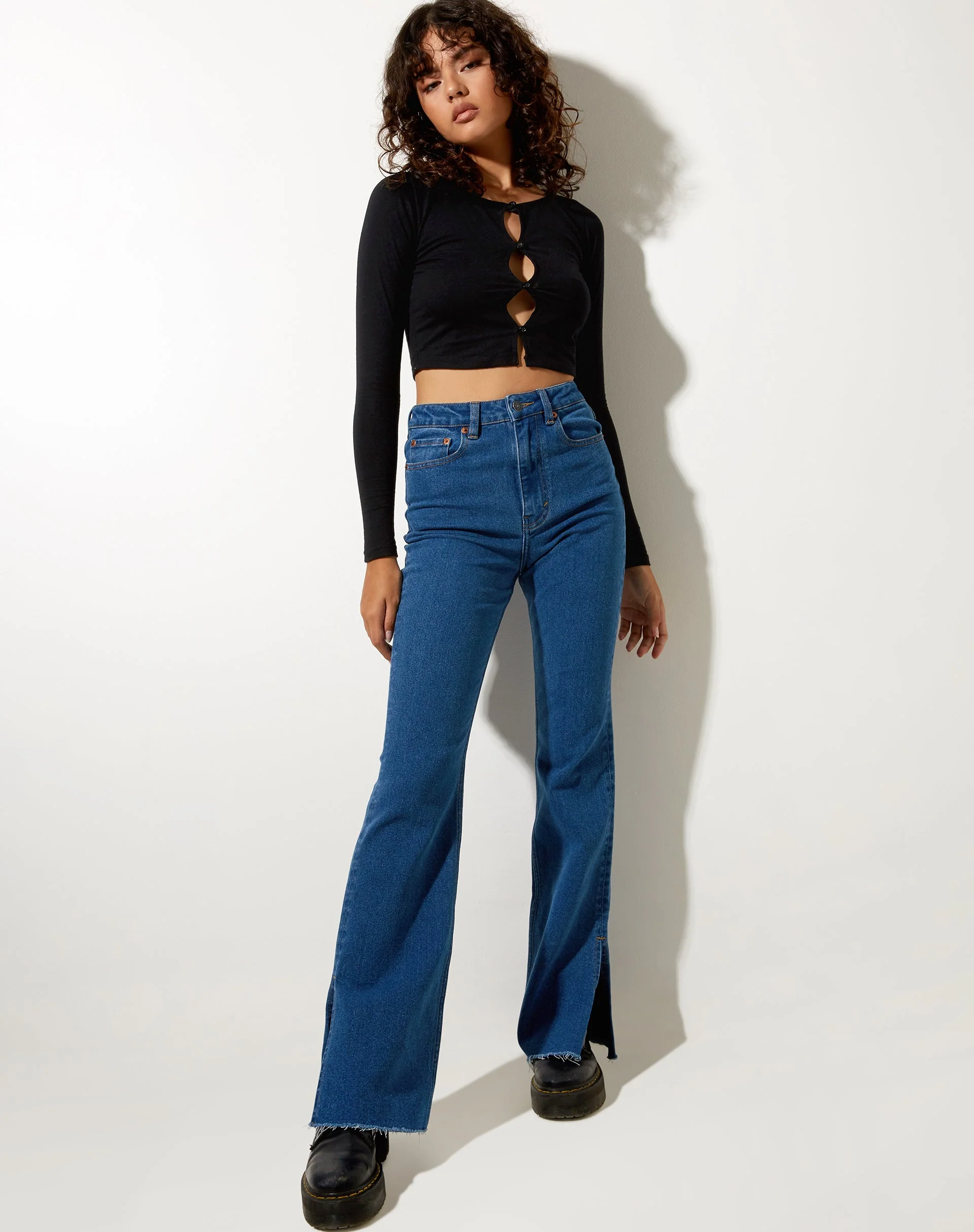 Split Bootleg Jeans in Mid Wash - Image 3