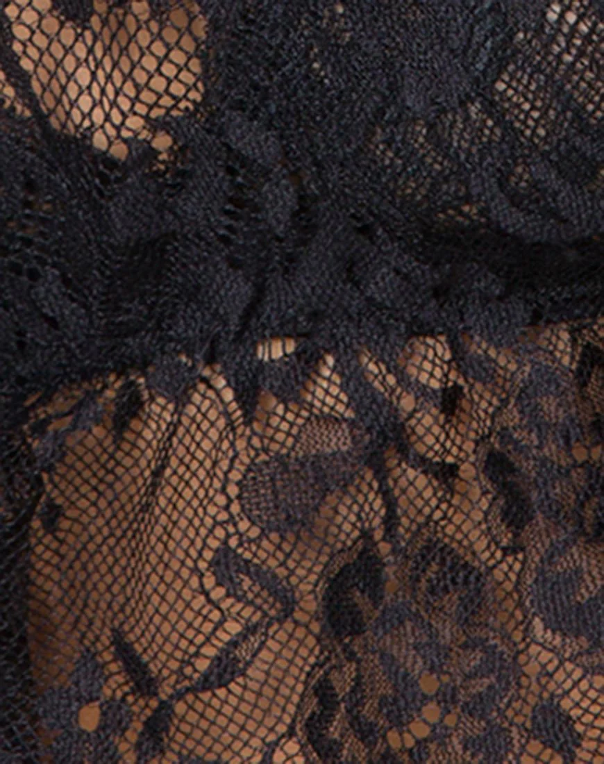 Stacey Crop Top in Floral Eyelash Lace Black - Image 4