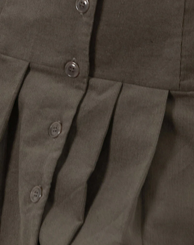 Starrin Button Mini Dress in Cord Brown - Image 6