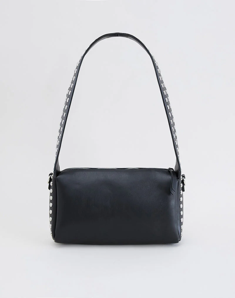 Studded Shoulder Bag in Black - Image 6