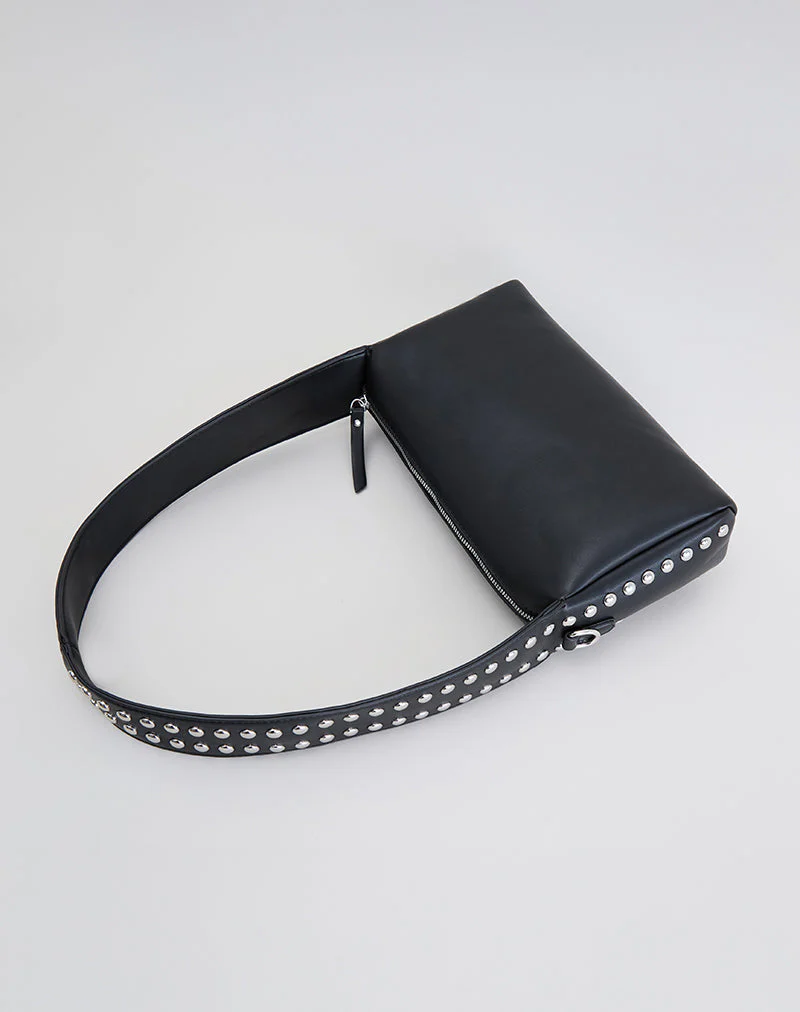 Studded Shoulder Bag in Black - Image 7