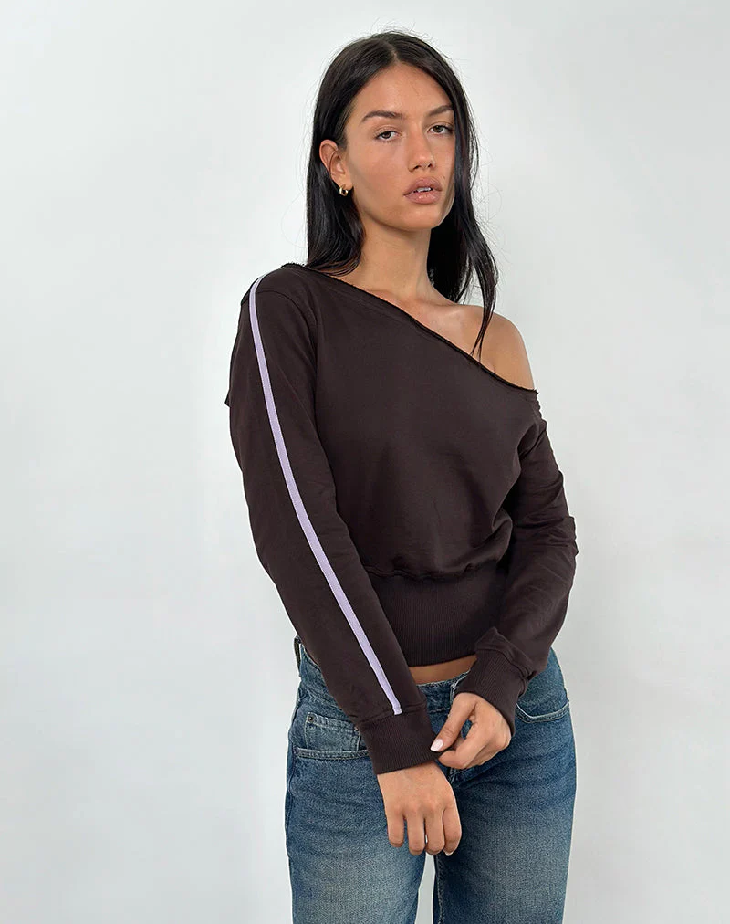 Sujana Asymmetric Sweatshirt in Bitter Chocolate with Violet Binding - Image 4