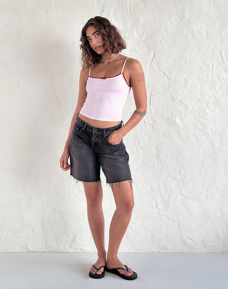 Suna Vest Top in Light Pink with Burgundy Trim - Image 2