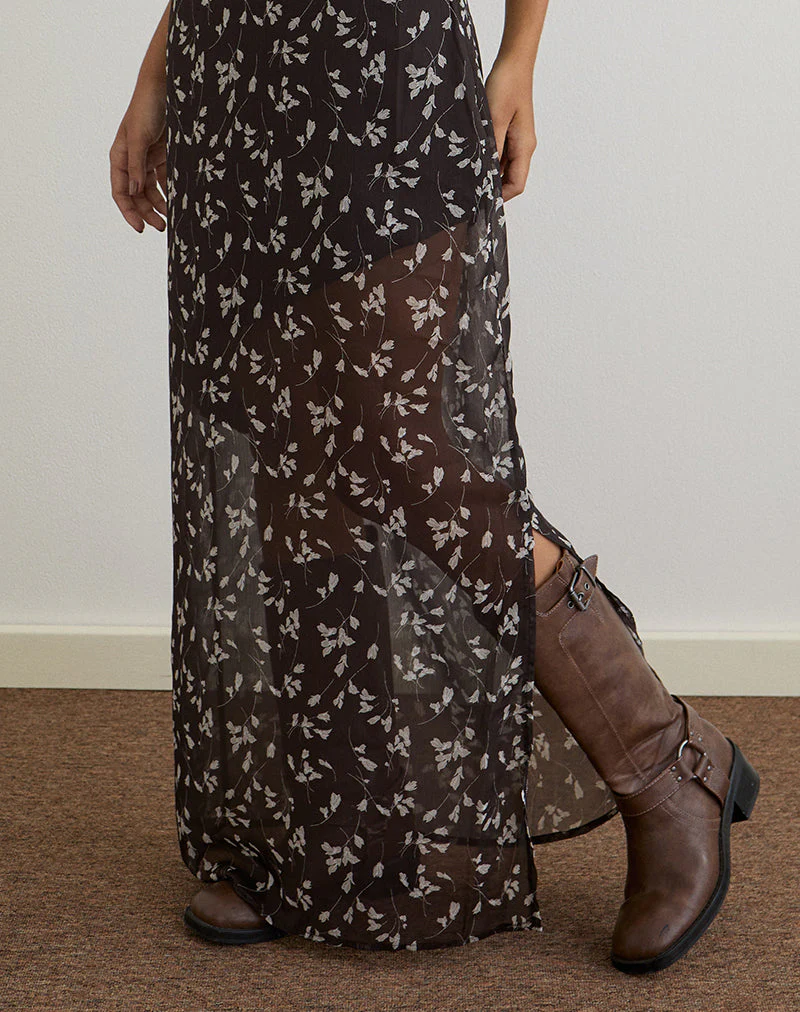 Sunita Maxi Dress in Flower Chiffon Brown - Image 4