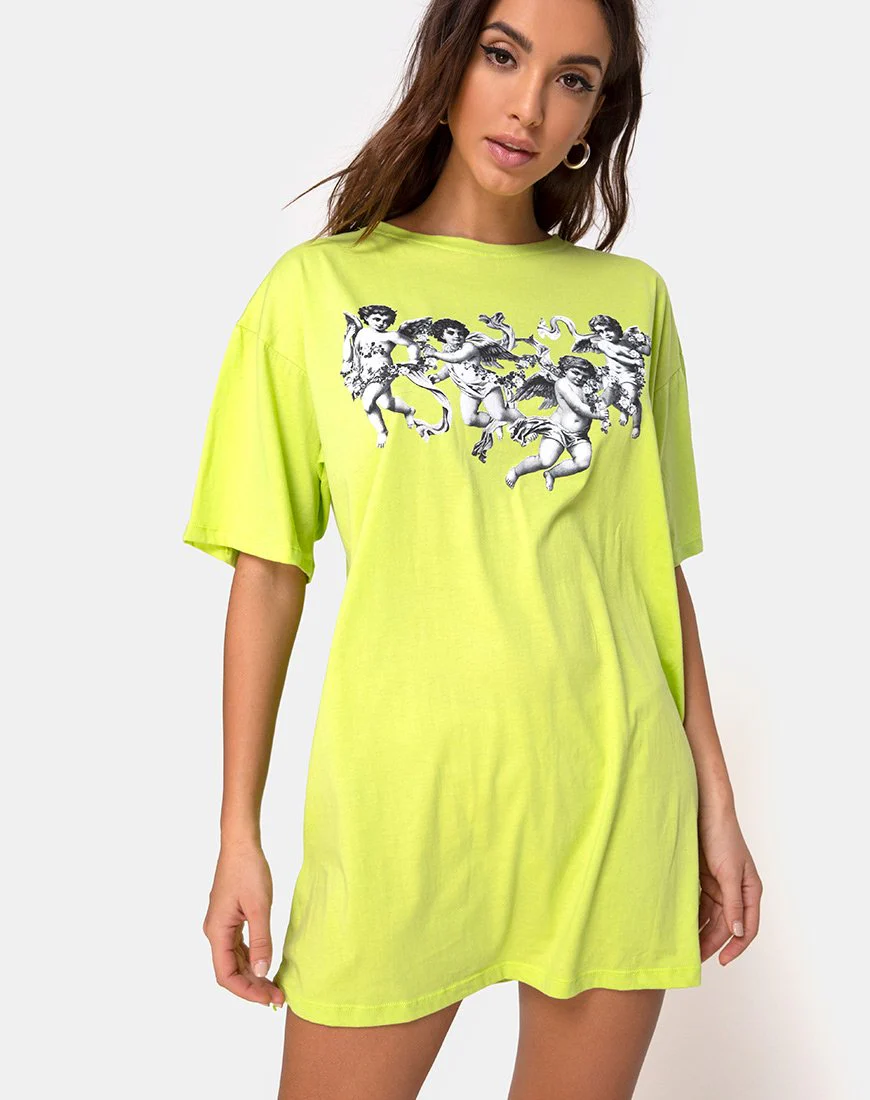 Sunny Kiss Tee in Lime with Cherub - Image 2