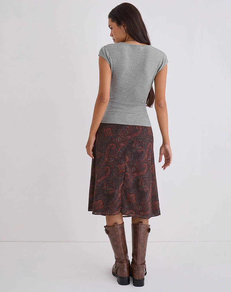 Suriela Midi Skirt in Chiffon Royal Paisley Burgundy - Image 3