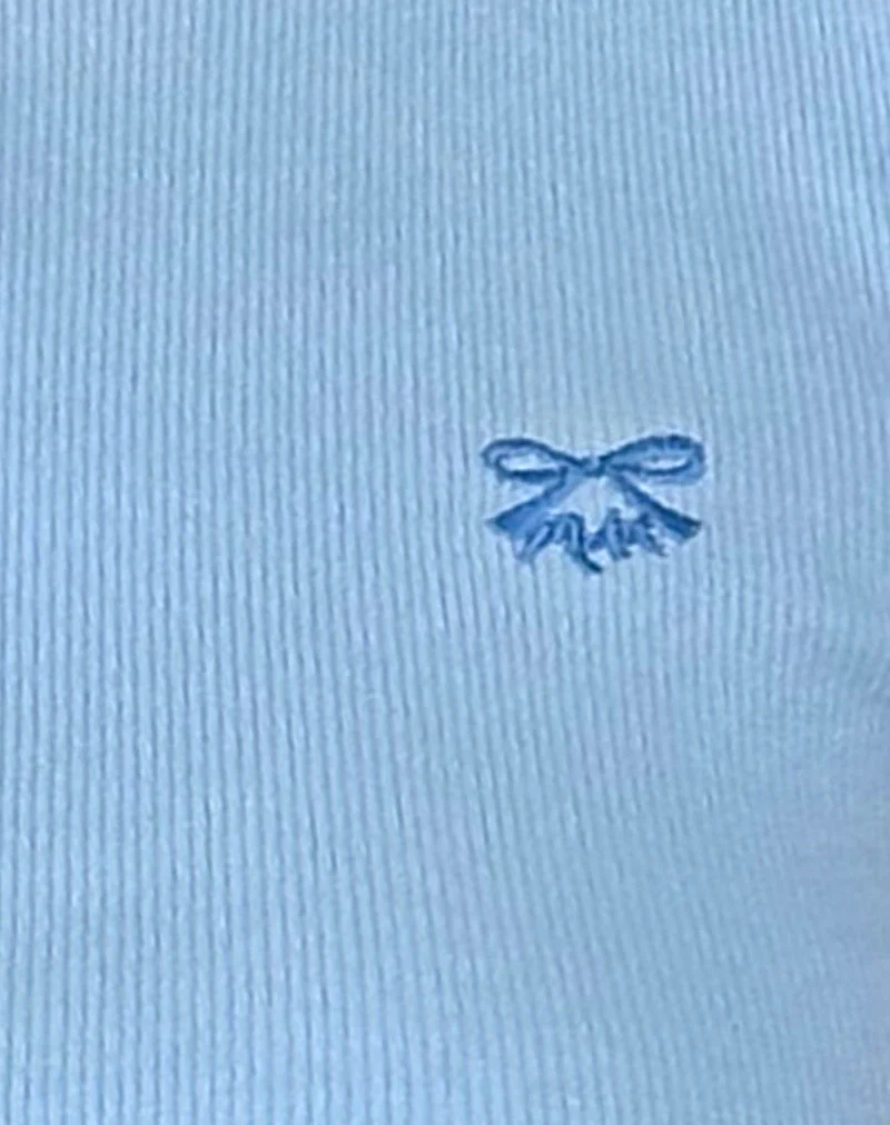 Suti Ribbed Baby Tee in Ice Blue with Dark Blue Bow Embroidery - Image 5