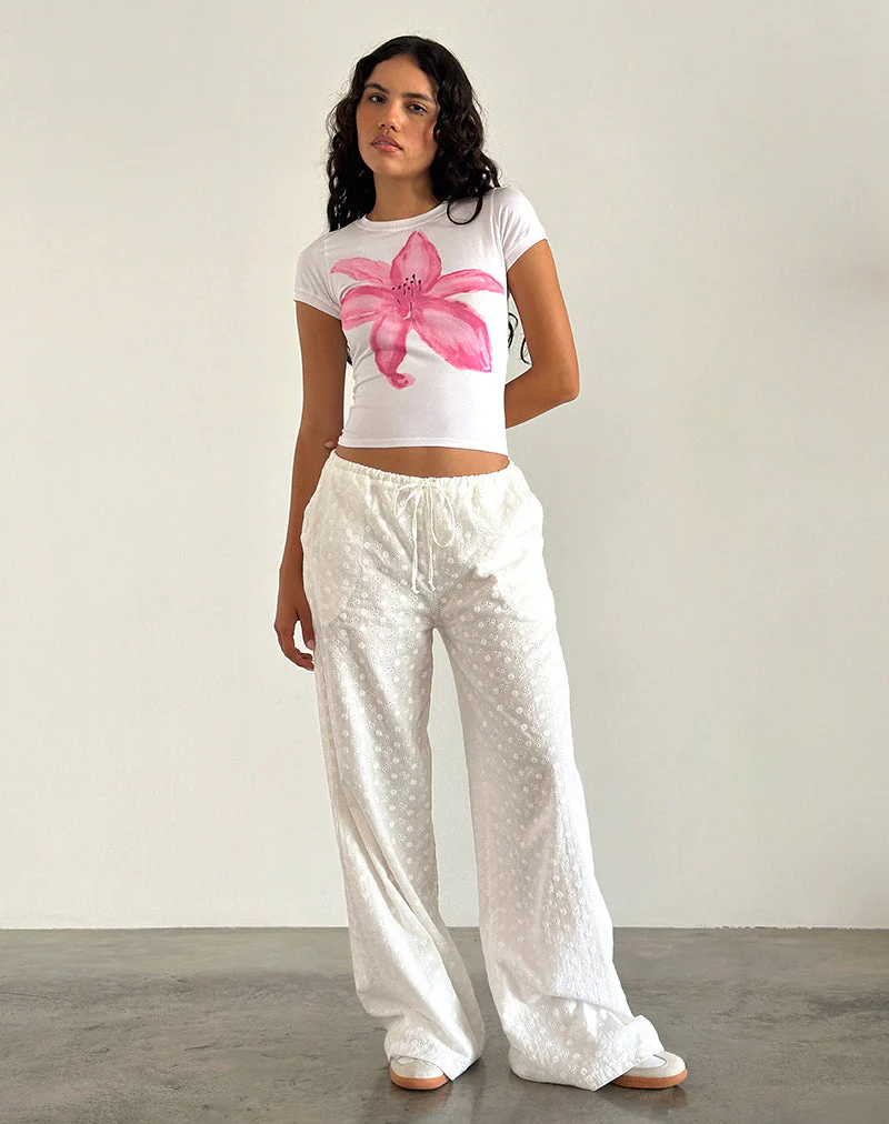 Sutin Tee in White with Painted Flower Pink - Image 6