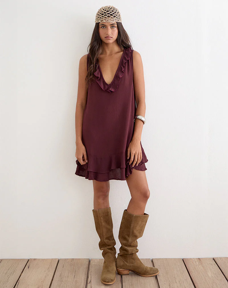 Swade Plunge Mini Dress in Crinkle Plum - Image 2